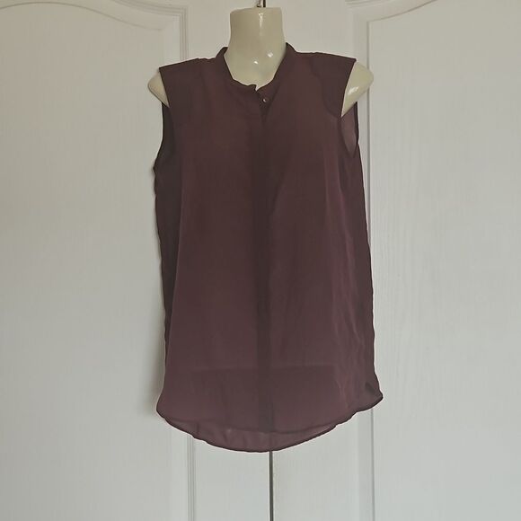H&M Sheer Sleeveless Button-Down Summer Top Size 2 Burgandy - Picture 2 of 16